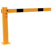 Compact hand barrier | with fixed support post | clear width: 1500 mm | with tringular look | hot-dip galvanized and coated yellow / black